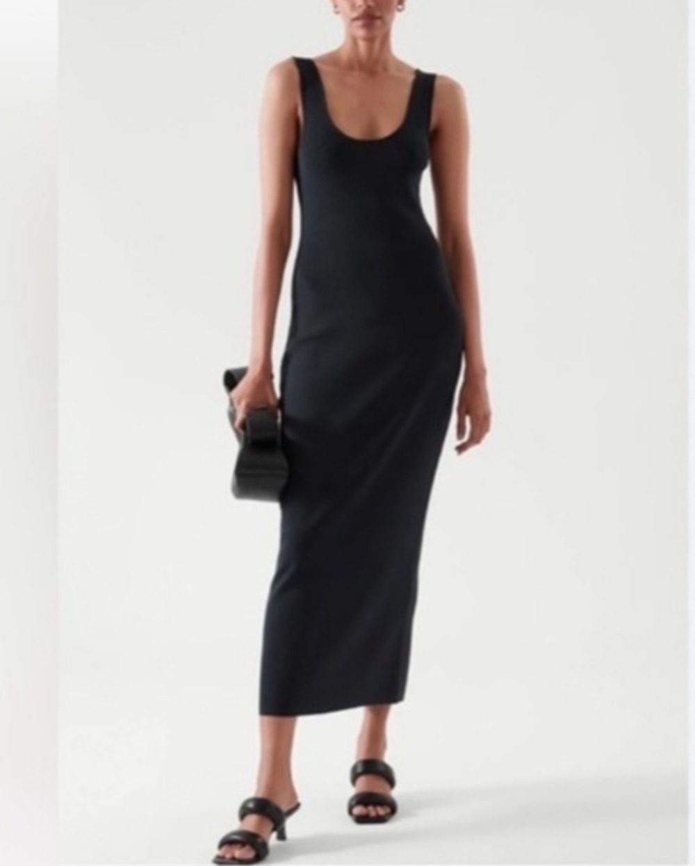 COS Blue Sleeveless Bodycon Ribbed Midi Dress Size Small Stretch Minimalist
